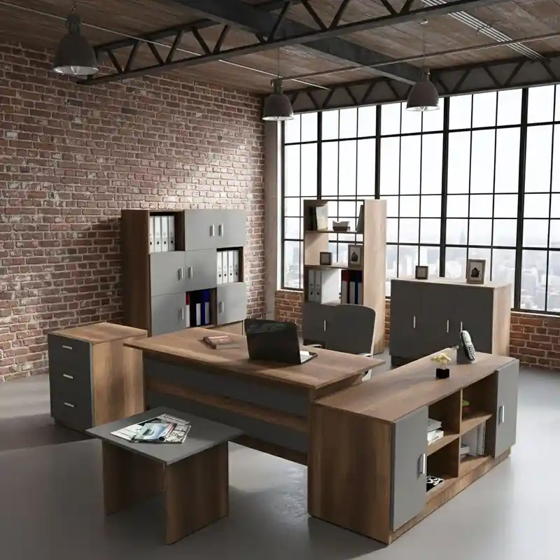 Arredo ufficio moderno completo rovere scuro antracite Task-10 Solo Oggi