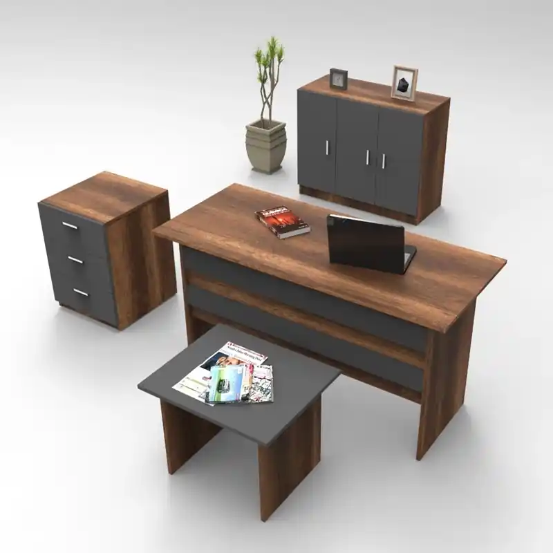 Più Venduto Arredo ufficio moderno completo rovere scuro antracite Task-4