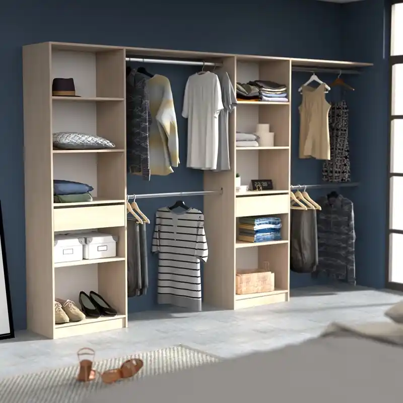 Cabina armadio 320x200h cm allungabile moderno aperto rovere bianco o nero Selin Ultima Occasione