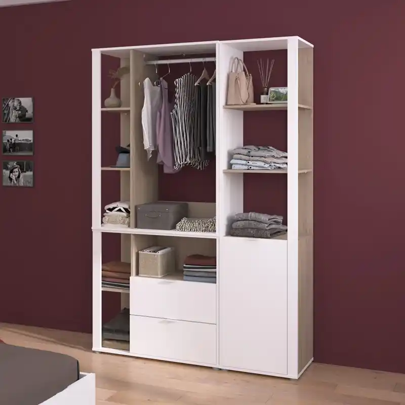Reso Gratuito Cabina armadio modulare guardaroba aperto moderno L141 cm rovere bianco Fada