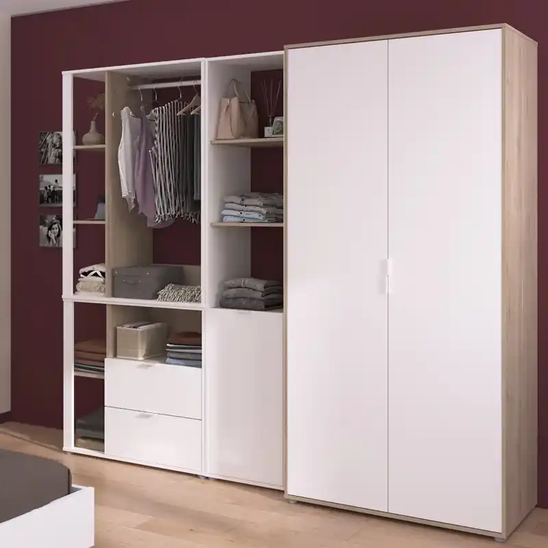 Economico Cabina armadio modulare guardaroba aperto moderno L240 cm rovere bianco Fada