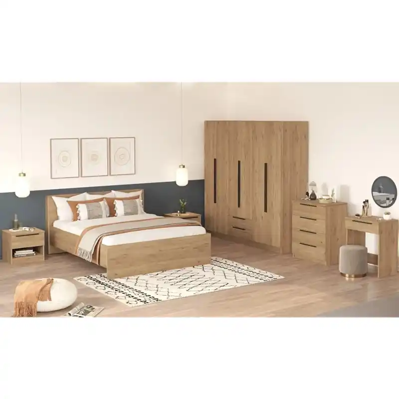 Camera da letto moderna completa matrimoniale 160x200 cm rovere Rubik-3 Consegna Rapida