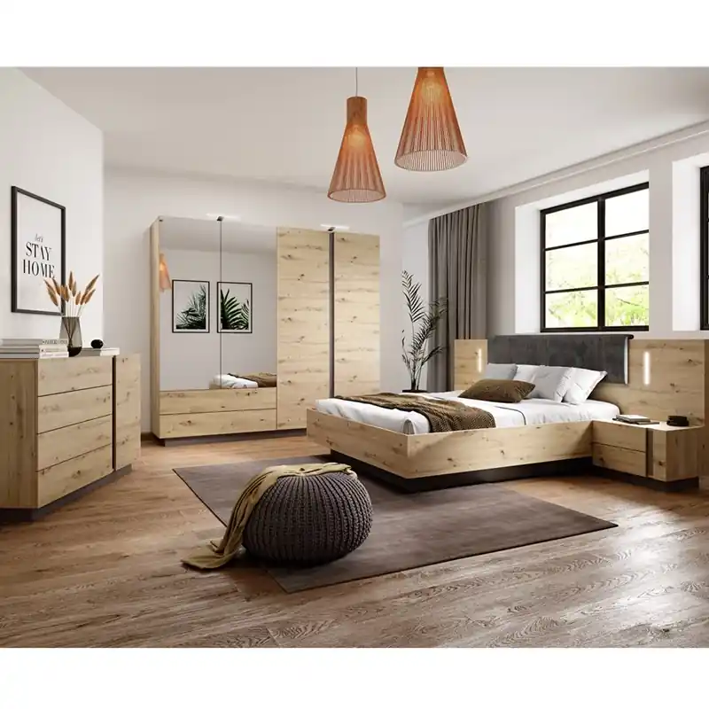 Camera da letto moderna completa matrimoniale rovere antracite Theo Popolare