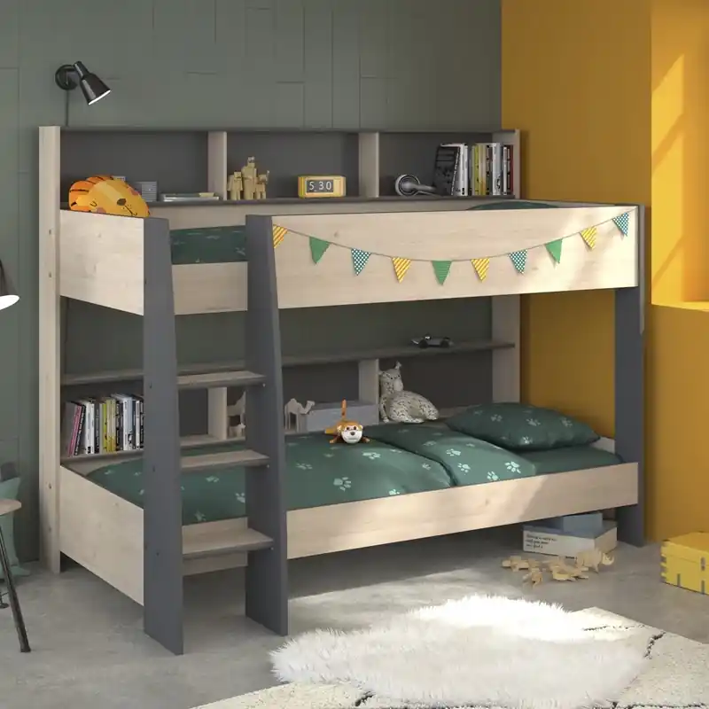 Novità Cameretta bimba bimbo con soppalco letto a castello 2 letti singoli rovere antracite Clary