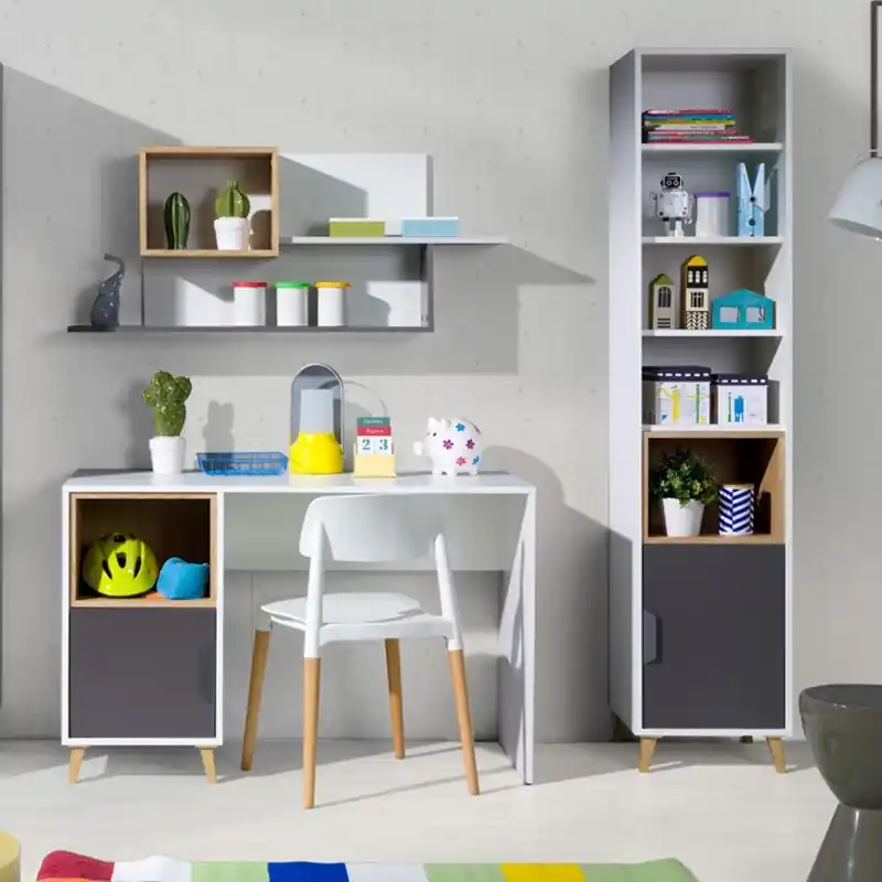 Popolare Cameretta completa scrivania armadio libreria antracite rovere bianco Ala