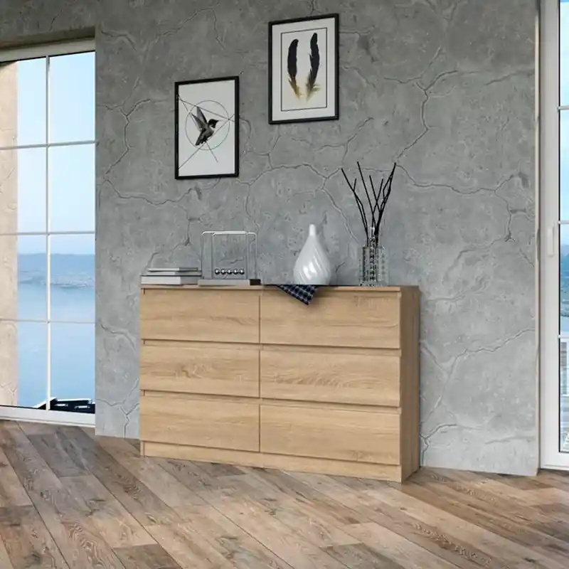 Miglior Prezzo Cassettiera doppia comò moderno 6 cassetti 120xH75 rovere Cody