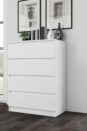 A Buon Prezzo Cassettiera moderna 4 cassetti 70xH97 bianco opaco Connor