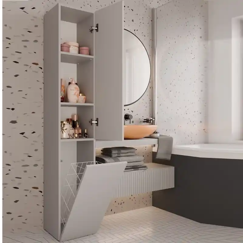 Nuovo Arrivo Colonna bagno a terra 1 anta 1 cesto portabiancheria 31xH174 beige Flute