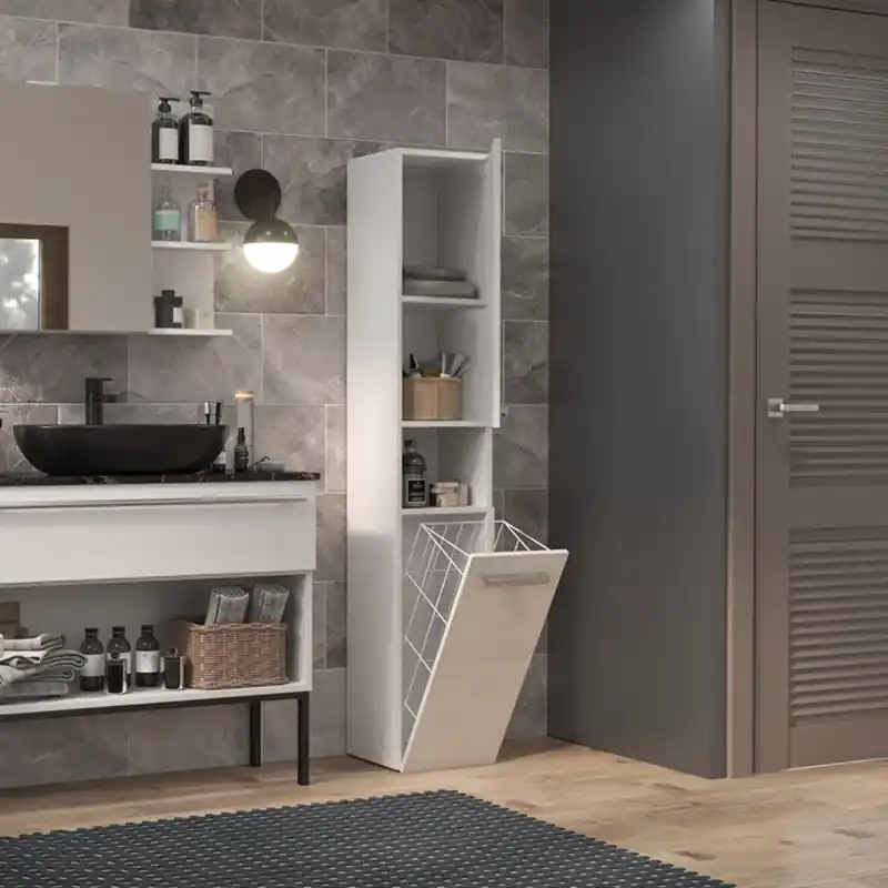 Colonna bagno a terra 1 anta 1 cesto portabiancheria 31xH174 bianco opaco Lira Esclusivo