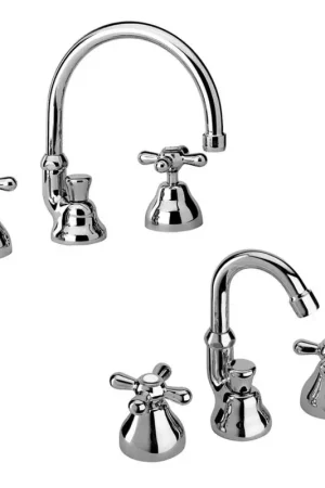 Saldi Set rubinetti lavabo a canna alta e bidet con manopole cromo stile classico Liberty Paini