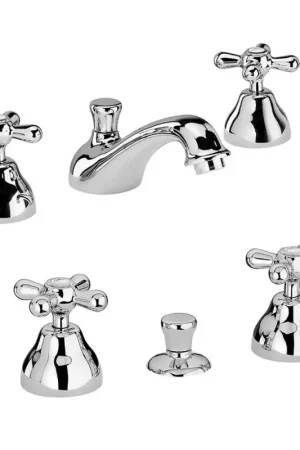 Economico Set rubinetti lavabo e bidet con manopole a tre fori cromo in stile classico Liberty Paini
