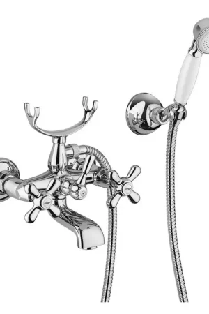 Più Venduto Miscelatore vasca con manopole a croce stile classico completo di set doccia Liberty Paini