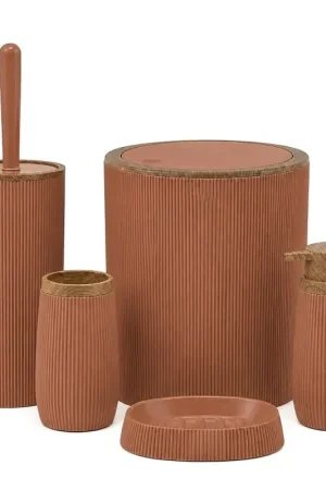 Set accessori bagno terracotta cannettato con finitura effetto legno 5 pezzi Blob Compra Adesso