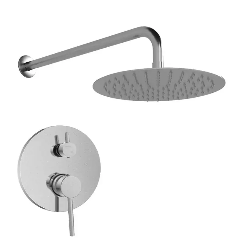 Set doccia ad incasso con miscelatore braccio 35 cm e soffione 30 cm in acciaio inox satinato York Prezzo Basso
