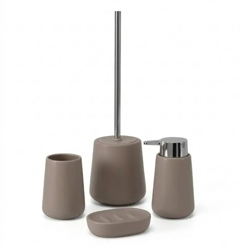 Set accessori bagno completo da 4 pezzi in ceramica tortora e cromo Sidney Compra Oggi Stesso