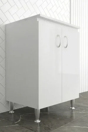 A Buon Prezzo Base multiuso 60 x 50 in legno bianco con due ripiani Fedra