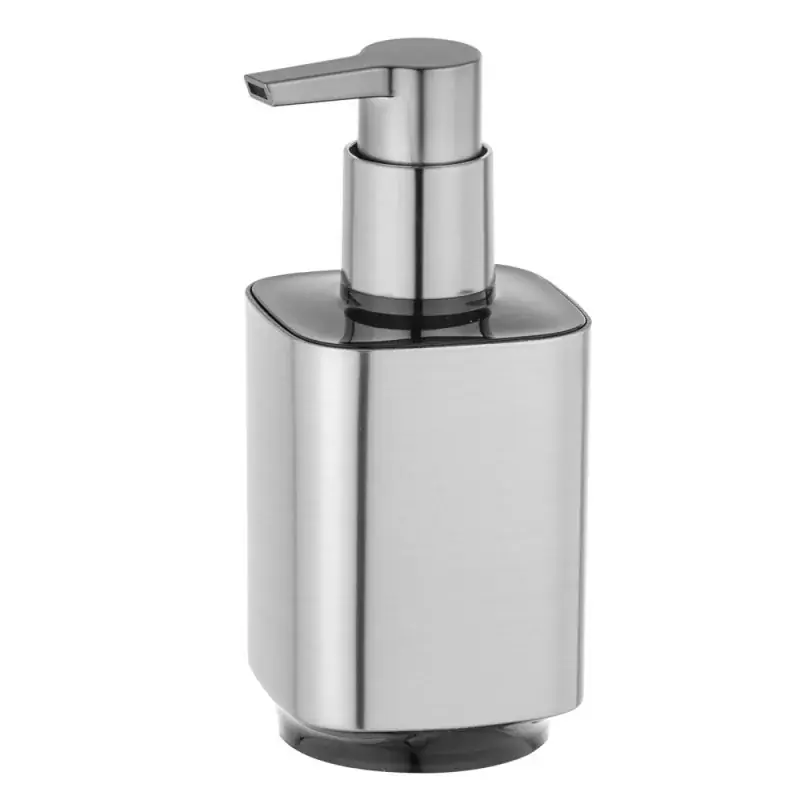 Esclusivo Dispenser sapone in plastica color argento satinato e nero Lumina