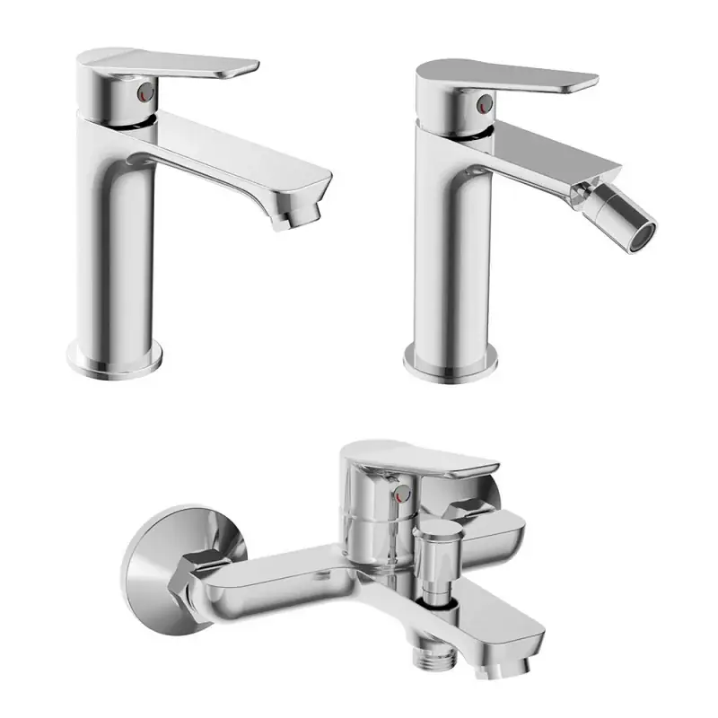 Set rubinetti lavabo bidet e vasca in ottone cromo con piletta click clack linea Vegas Spedito Oggi