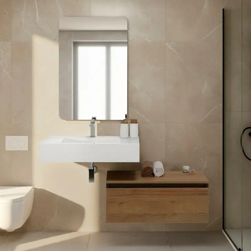 Mobile bagno sospeso 80 cm rovere africa con lavabo sospeso e specchio - Numa Occasione