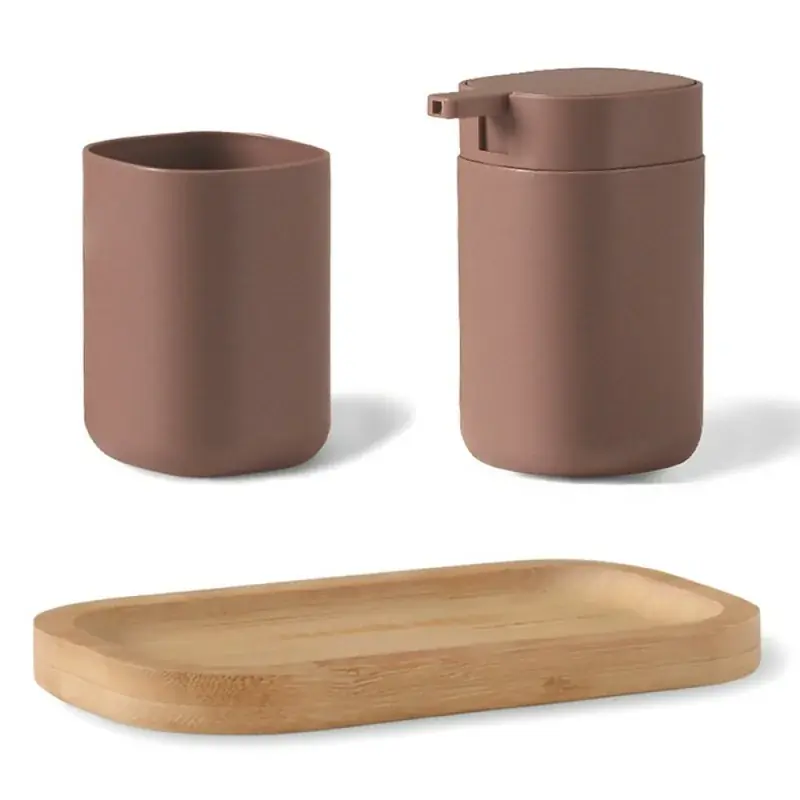 Ordina Subito Set accessori bagno 3 pz mocha con vassoio in bambù - Taki