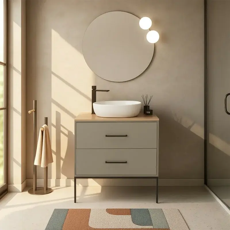 Acquista Ora Mobile bagno sospeso 80cm tortora con due cassetti e specchio Brik