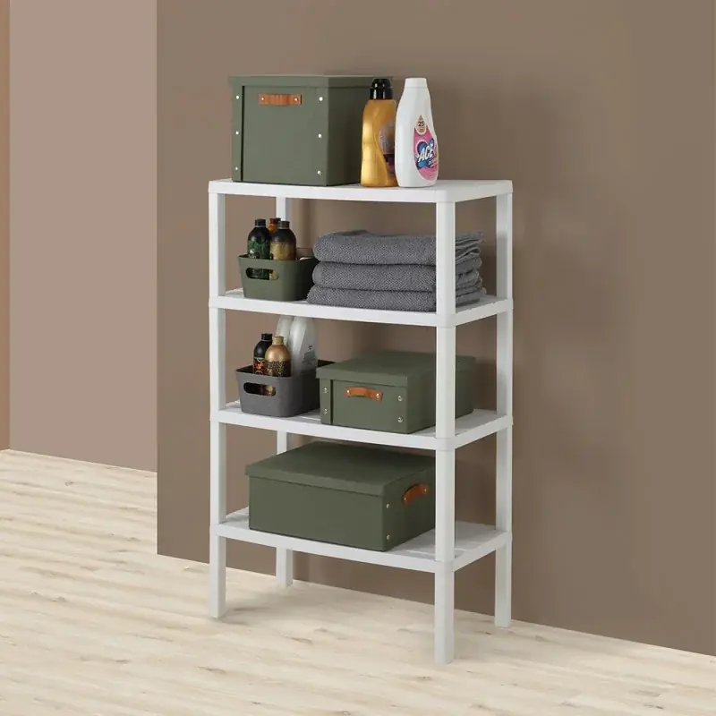 Esclusivo Scaffale bianco con 4 ripiani effetto legno 115cm in kit di montaggio Buzz
