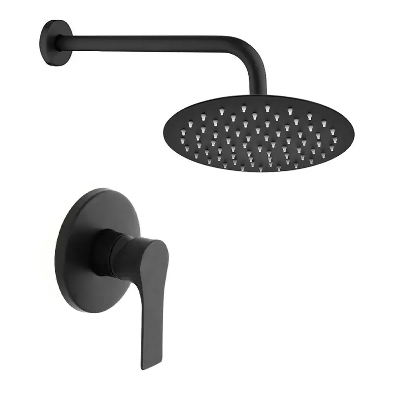 Set doccia nero opaco con braccio 35cm, soffione 25cm e miscelatore linea Flat Reso Gratuito