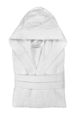 Promozione Accappatoio bianco 100% cotone taglia S con tasche cappuccio e cintura