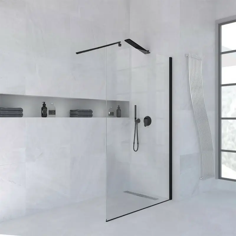 Miglior Prezzo Doccia Walk-In 170 cm trasparente 6 mm profilo nero opaco H 200 cm Klug