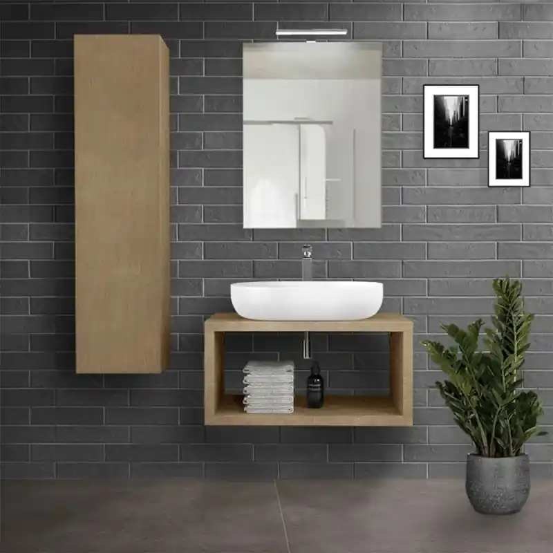 Mensolone bagno 80 cm rovere miele con vano a giorno per lavabo da appoggio Master Solo Oggi