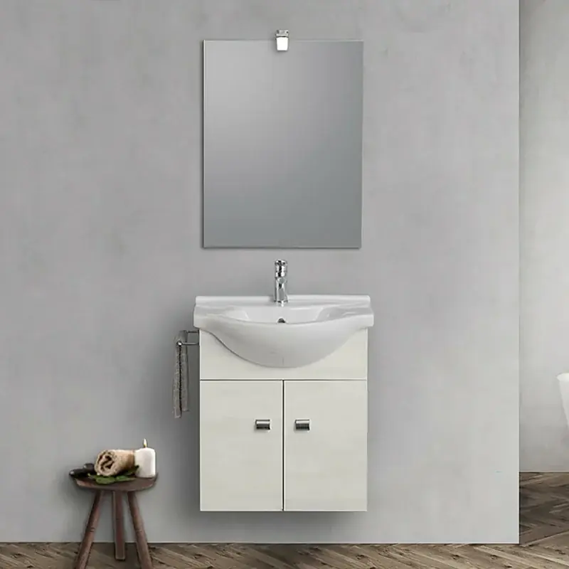 Mobiletto da bagno sospeso 55 cm rovere ghiaccio con lavabo e specchio incluso Reso Gratuito