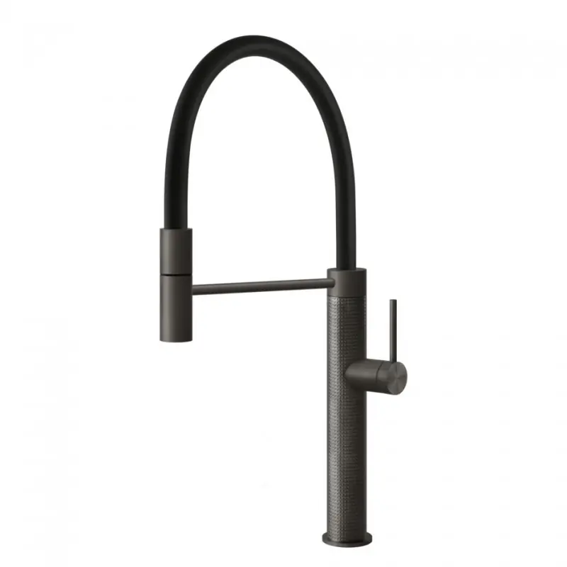 Promozione Esclusiva PRONTA CONSEGNA - Gessi Miscelatore semi pro monocomando con doccetta estraibile Kitchen Cesello 60014 707 finitura Black Metal Brushed