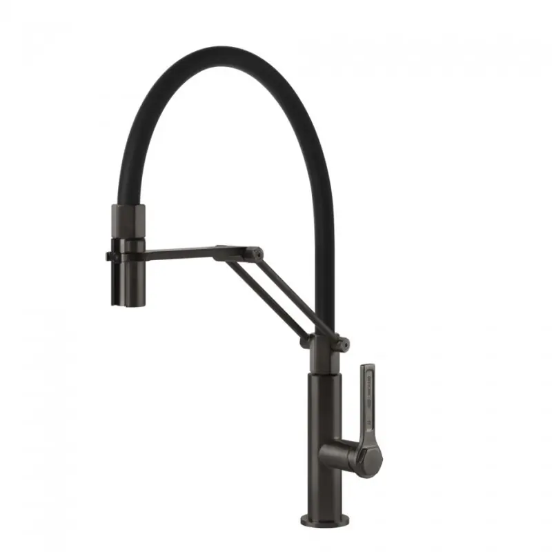 Gessi Miscelatore semi pro monocomando con doccetta estraibile Officine - Gessi 60055 707 finitura Black Metal Brushed Promo Stagionale