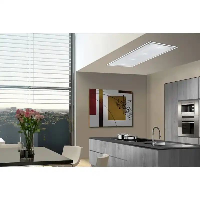 Reso Gratuito Airone Cappa a soffitto Fenice con cornice bianca e vetro bianco da 120 cm - Con motore H850