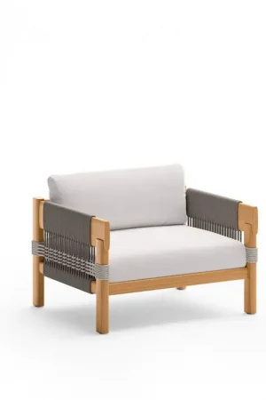Acquista Ora Unopiù Poltrona CORA in legno teak e corda - Con cuscino di seduta e schienale