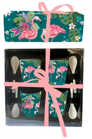 Enesco Set 4 Tazze Fenicottero con Cucchiai in Ceramica Occasione