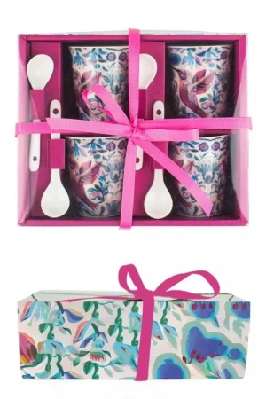 A Buon Prezzo Enesco Set 4 Tazze Colibrì con Cucchiai in Ceramica