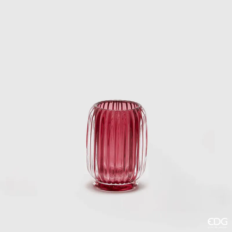 Novità EDG Enzo De Gasperi Portacandele Righe Bombato H12 cm Fucsia