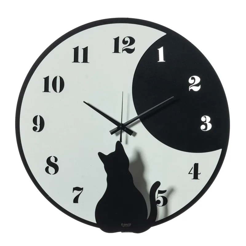 Arti & Mestieri Orologio Moon Whiskers Nero e Bianco Marmo in Metallo D43 cm Popolare