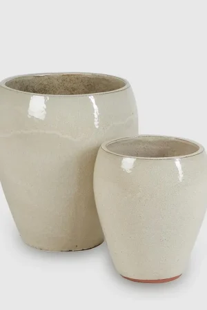 Vendita Finale EDG Enzo De Gasperi Set 2 Vasi Glaze Bombati in Ceramica Avorio H42 H37 cm