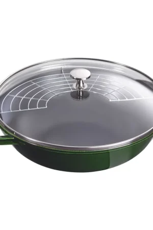 Saldi Staub Padella Wok in ghisa 2 Manici D 30 cm Verde Basilico