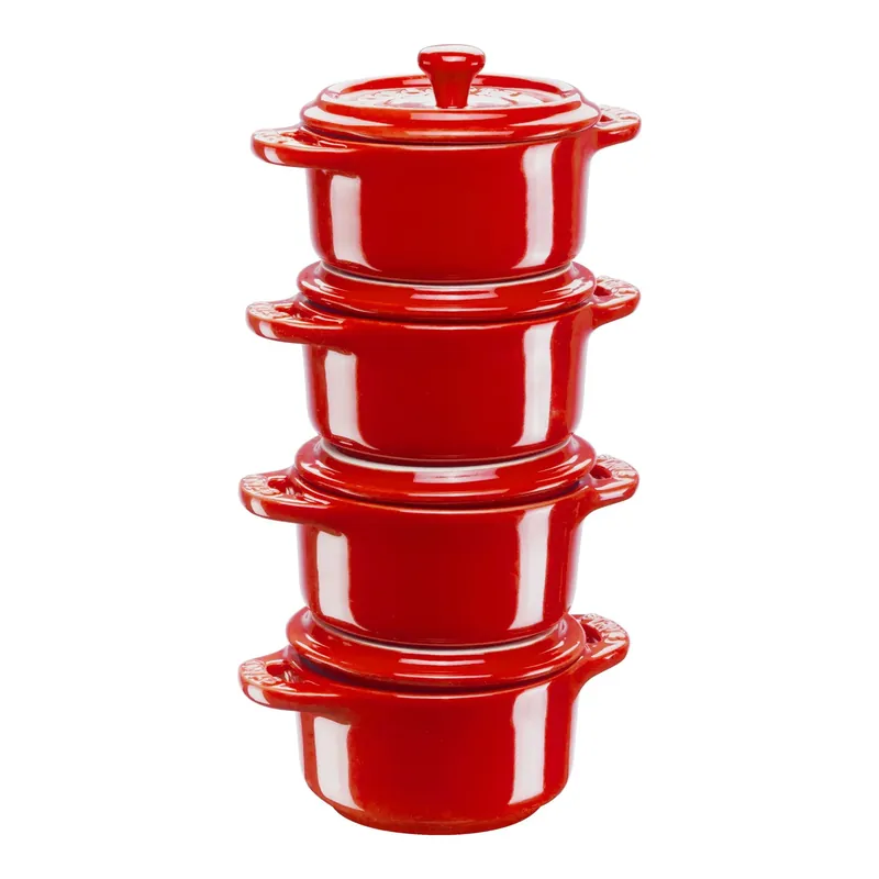 Staub Set 4 Mini Cocotte in ceramica Rossa 10 cm Pagamento Sicuro