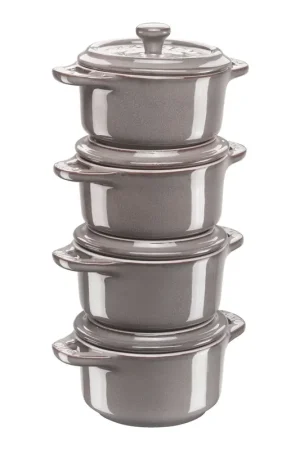 Professionale Staub Set 4 Mini Cocotte in ceramica Grigio 10 cm