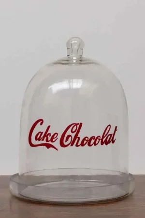 Chehoma Piatto con Campana Cake Chocolat in Vetro 28x22 cm Esclusivo