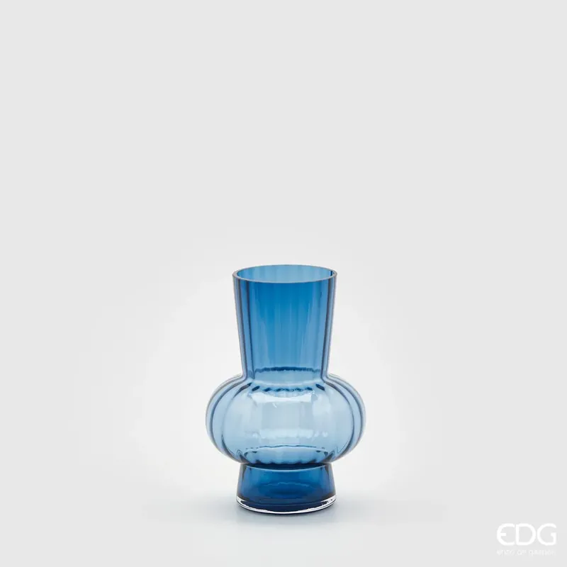 EDG Enzo De Gasperi Vaso Righe con Sfera H21 D13,5 cm Blu Reso Gratuito