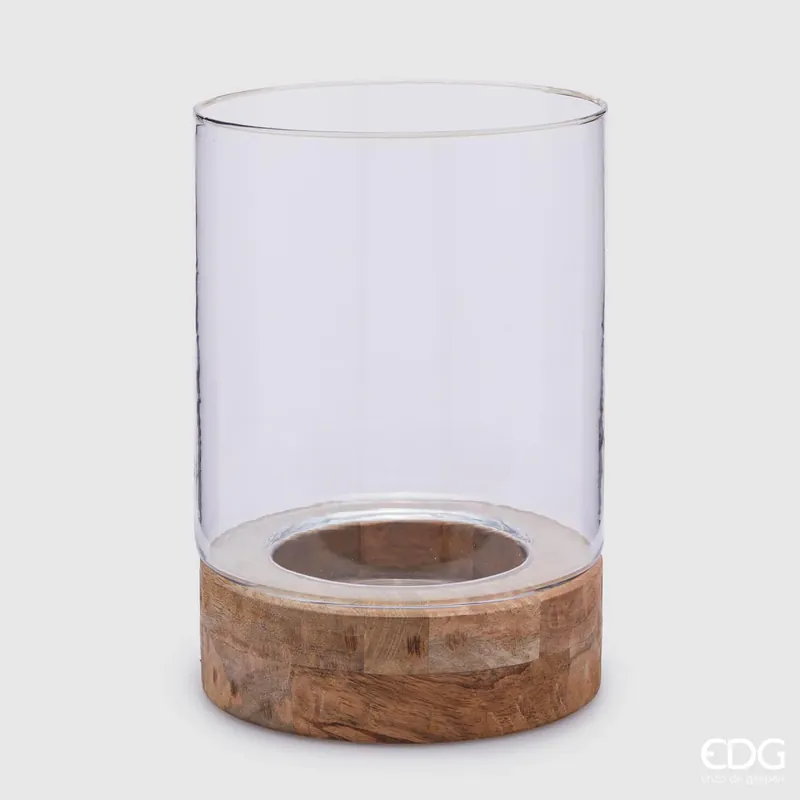 Ordina Subito EDG Enzo De Gasperi Portacandela in Legno d‘acacia con Cilindro in Vetro H26 D18 cm