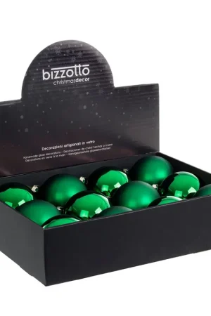 Andrea Bizzotto Box 12 Palline di Natale Vetro Verde D8 cm Novità