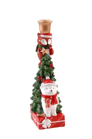 Vetur Portacandela Volpe e Albero di Natale in Resina H27 cm Promo Stagionale