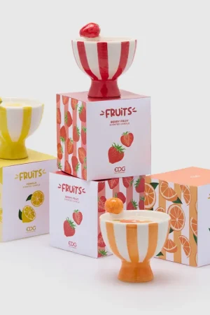 Esclusivo EDG Enzo De Gasperi Set 3 Candele Frutta Profumate in Ceramica H10 D10 cm