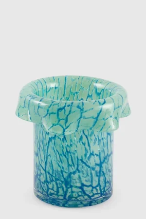 EDG Enzo De Gasperi Vaso con Bordo H21 cm D21 cm in Vetro Turchese Ultima Occasione